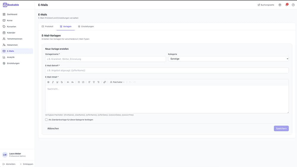 E-Mail-Vorlagen erstellen mit Rich-Text-Editor und Platzhaltern